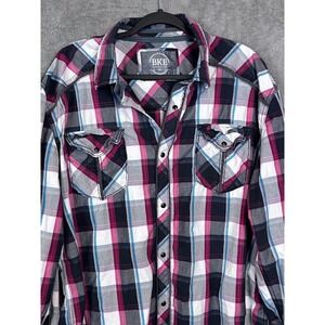 BKE Athletic Fit Mens XXL Plaid Western Shirt Long Sleeve Button Front
